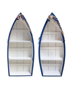 Decorative shelf, Boat, wooden, white/blue, 25.5x11x61 cm;19x8x48 cm