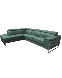 Corner sofa, left, leather, stainless steel legs, dark green, (293x232)x105xH81/100 cm