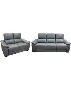 Divan, 3+2, lëkurë, këmbë druri, gri e errët, 218x99xH102 cm; 160x99xH102 cm