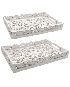 Decorative tray set, wooden, e bardhë