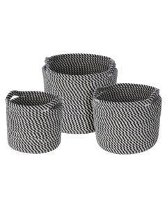 Shportë magazinimi, set 3 copë, pambuk, e bardhë/e zezë, 17xH15 cm; 20xH18 cm; 23xH21 cm