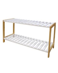 Shoe rack ''Turin'', 2 shelves, bamboo, white/brown, 70x25.7xH33.5