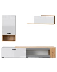 TV Unit, Regal Ring, melamine, white/artisan, 200x40xH160 cm