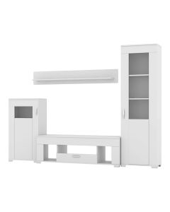 TV stand, melamine, white, 260x43/34xH180 cm