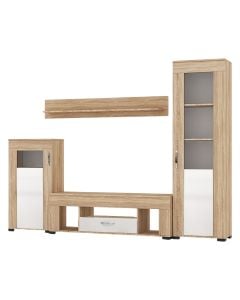 TV stand, melamine, sonoma/white, 260x43/34xH180 cm
