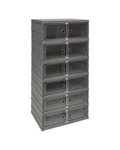 Foldable storage rack "Fold'n'Box" in black color polypropylene material, 6 models. Dimensions, H : 104.5 cm, W : 44 cm, D : 34.5 cm.
