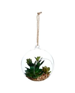Bimë artificiale, në vazo xhami, polietilen, jeshile/transparente, Ø14xH17 cm