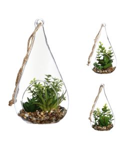 Bimë artificiale, në vazo xhami, polietilen, jeshile/transparente, Ø10xH19.5 cm