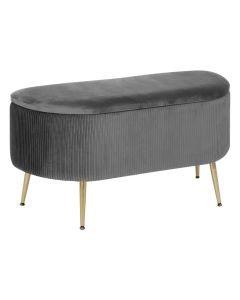 Stool, Solaro, with storage space, textile ulpohstery, metal legs, grey/golden, 100x40xH53 cm