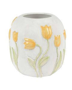 Decorative vase, Flower, ceramic, white/yellow, Ø20.5xH20.2 cm