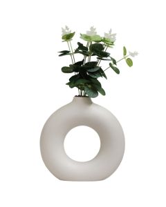Lule artificiale, Eucalyptus, në vazo, plastike/qeramike, e bardhë/jeshile, 20x6.5xH37 cm