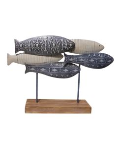 Objekt dekorues, Fish, metalike/druri, blu/e bardhë/kafe, 61x13xH41.5 cm
