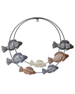 Dekorues muri, Fish, metalike, blu/e bardhë/kafe, 59x2.5xH47 cm