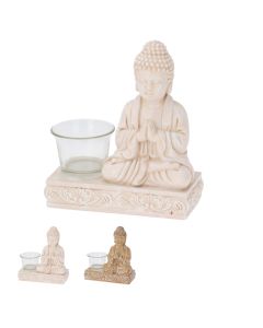Candle holder, polyresin, beige, brown, H15.5 x W15 x D7.2 cm