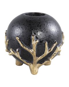 Candle holder, ceramic, black/golden, 12x12xH12 cm