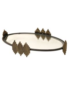 Decorative tray, metal/glass, golden, 41.5x24.5xH8 cm