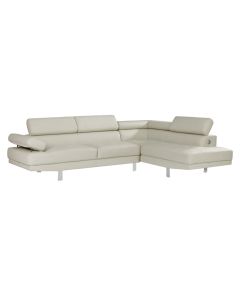 Corner sofa, right, leather, metal legs, mist grey, (267x195/89)x68xH82 cm