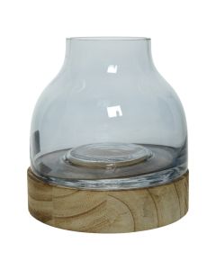 Mbajtëse qiriu, dru, qelq, transparente, Dia.16xH16.5 cm