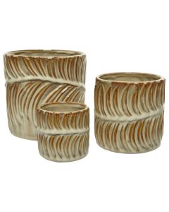 Vazo lulesh, set 3 copë, qeramike, bezhë, 14xH14 cm