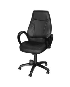 Karrige zyre me rrota, me krahë, strukturë plastike, tapiceri PU, zezë, 63.5x63xH108-118 cm
