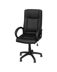 Karrige zyre me rrota, me krahë, strukturë plastike, tapiceri PU, zezë, 60x65xH110-120 cm
