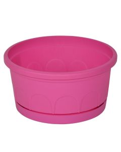 Vazo lulesh rrethore, LEADER, plastike, rozë, Ø30 xH13 cm
