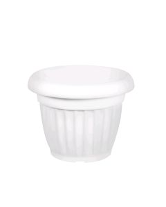 Vazo lulesh rrethore, HOME DESIGN, plastike, e bardhë, Ø16 xH12.5 cm