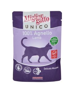 Ushqim për mace, Miglior Gatto, 85gr, me mish qingji