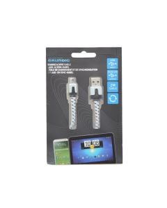 Kabëll karikimi mikro USB për android GRUNDING, 2 m, najlon, (i bardhë- i zi)