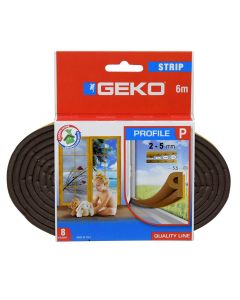 Izolues për kornizat e dritareve dhe dyerve, Geko, Strip, Profil P, 9 x 4 mm x 6 m, kafe