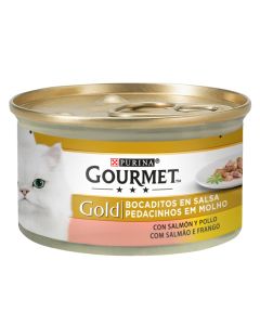 Cat food, Gourmet, Gold, 85 g, Salmon and chicken, Canned