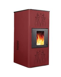 Sobe peleti me kaldaje, Kamin 15, 15 Kw, 100-120 m2, 1.4-3.8 kg pelet / ore, 1depozite peleti 30 kg, rendiment 91.9 %, ngjyre e kuqe, rakorderi kaldaje 1"