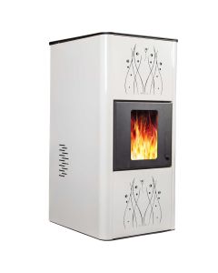 Sobe peleti me kaldaje, Kamin 15, 15 Kw, 100-120 m2, 1.4-3.8 kg pelet / ore, depozite peleti 30 kg, rendiment 91.9%, ngjyre e bardhe, rakorderi kaldaje 1ª