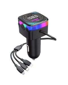 Mp3 with bluetooth for car, Earldom, M98, 12V, 3A, phone call, music, radio, USB & Lightning input, micro USB, Type-C and Lightning plug