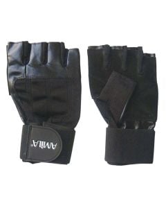 Gym gloves, Amila, leather, size XL, black color, with wristbands