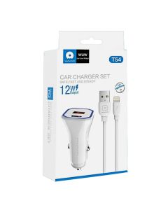 Car charger + plug, WUW, T54, 12 W, Type-C and USB ports