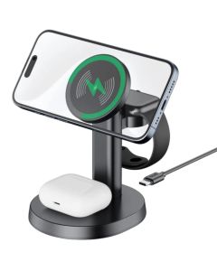 Karikues dhe mbajtës celulari 3 në 1, Budi WL4900B, 20 W, kufje, celularë dhe smartwatch