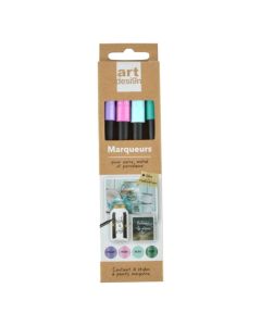 Water-based marker, Art Design, 23 cm, 4 pieces, black, white, gold and silver