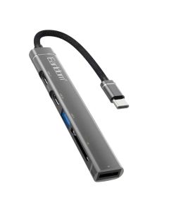 Adaptor 5 në 1, Earldom, HUB21, 2 hyrje Type C, hyrje USB, kartë SD dhe TF