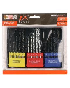 Drill set, FX Tools, 15 pieces, for wood, concrete, metal, 4,5,6,8,10 mm