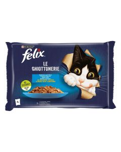 Snack për mace, Felix, 4x85 g, 2 salmon dhe 2 ton