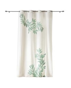 Nymphea full curtain with rings , cotton/polyester, white/green, 140x260 cm