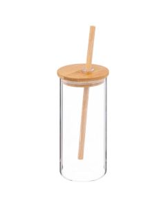 Glass jar with pipe, glass/bamboo, transparent, Dia. 6.5 x  H. 20 cm