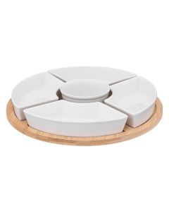 Aperitif serving set, porcelain/bamboo, white/natural, Dia. 27  x  H. 1 cm
