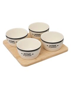 Aperitif serving set, ceramic/bamboo, white/natural, Dia. 22  x  H. 6.3 cm