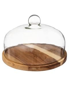 Mbajtëse/stendë keku me kapak, druri/qelq, natyrale/transparente, Dia. 28  x  H. 19 cm