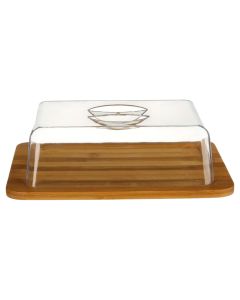 Cheese holder/preservative, bamboo, natural/transparent, 24 x 18.7 x  H. 8.6 cm