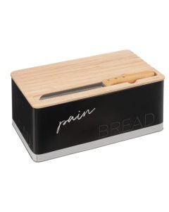 Bread holder/cutter, bamboo/metallic, black/natural, 32.7 x 20.2 x  H. 15 cm