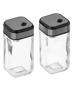 Salt and pepper holder set, glass, transparent, 9.4 x 4.7 x  H. 9.9 cm
