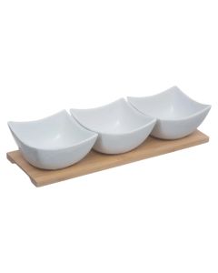 Antipasti bowl set with tray, porcelain/bamboo, white/natural, 9.7 x 6 x  H. 30 cm